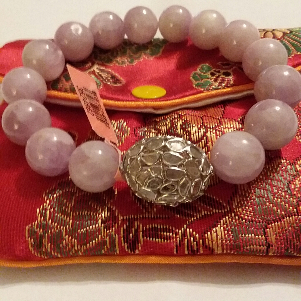 KUNZITE BEAD/POLKI DIAMONDS BRACELET, 7.25"